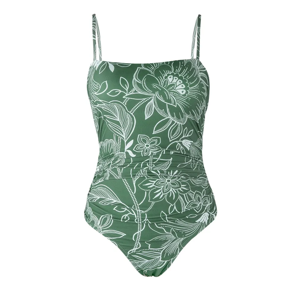 Tropical Strappy Backless Monokini Swimsuit