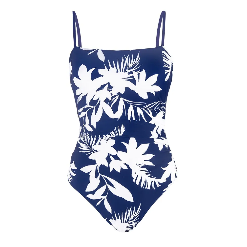 Tropical Strappy Backless Monokini Swimsuit