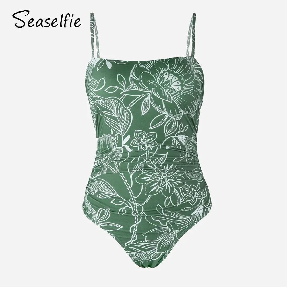 Tropical Strappy Backless Monokini Swimsuit