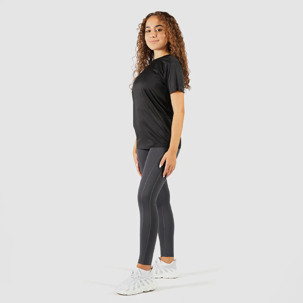 WOMEN-ESSENTIAL-RELAXED-FIT OPEN BACK T-SHIRT (BLACK)