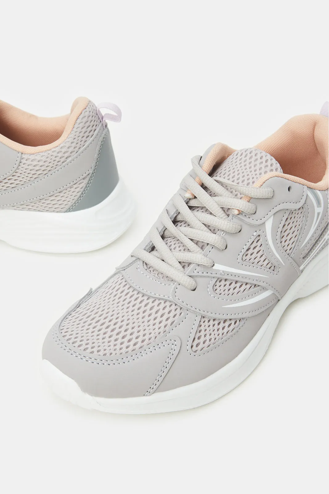 Women Grey Lace Up Running Shoe