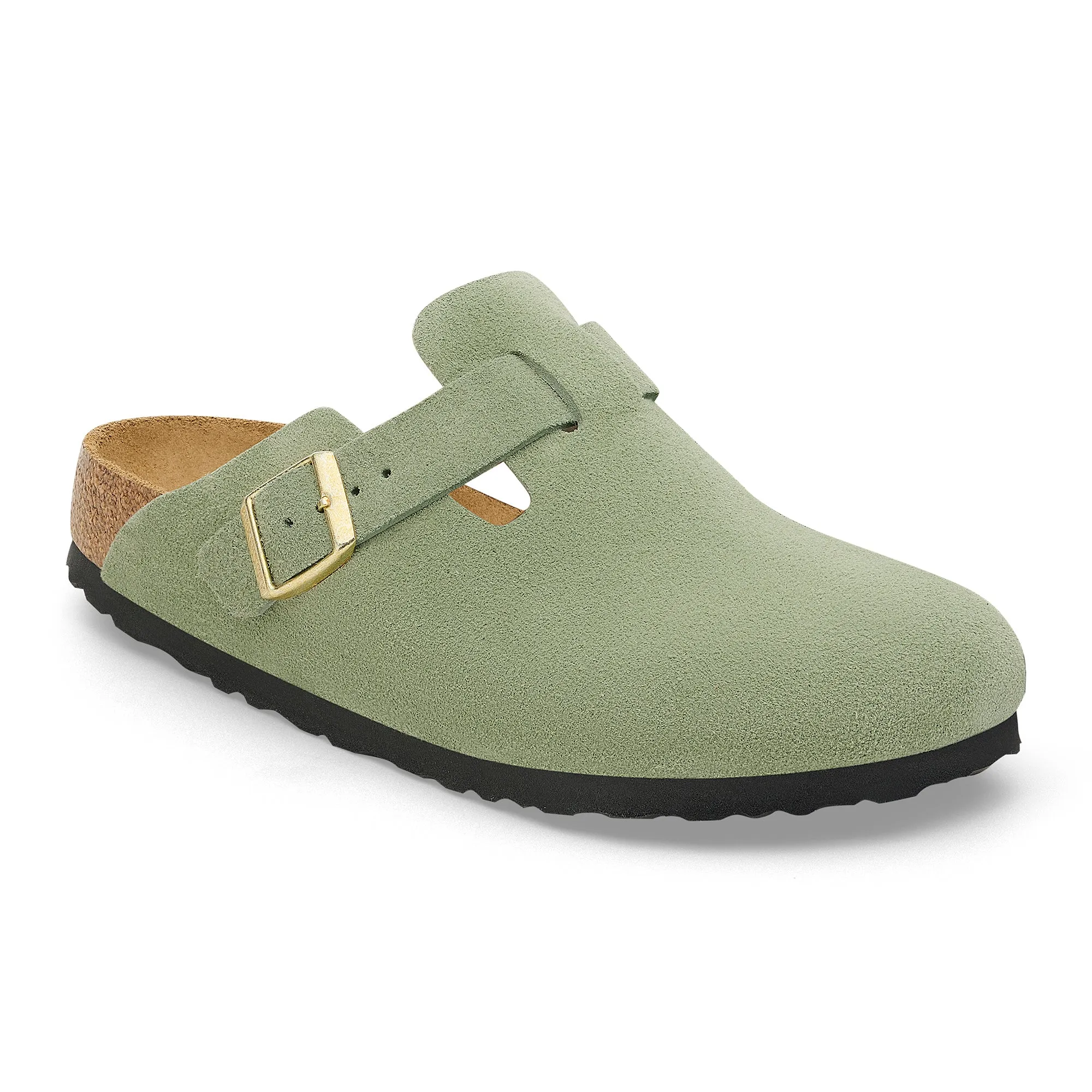 Women's Birkenstock Soft Footbed Suede Leather Color: Green Tea