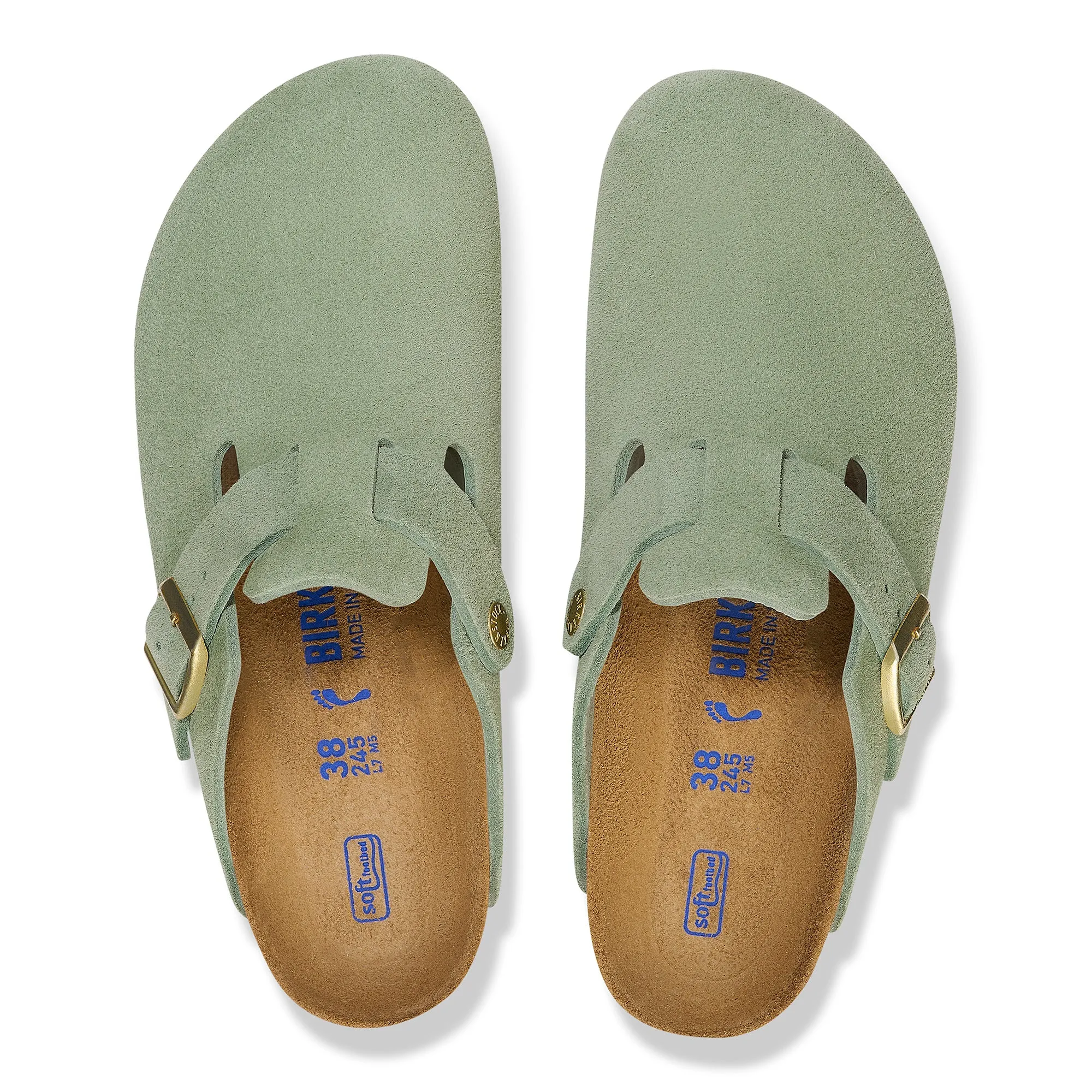 Women's Birkenstock Soft Footbed Suede Leather Color: Green Tea