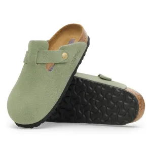 Women's Birkenstock Soft Footbed Suede Leather Color: Green Tea