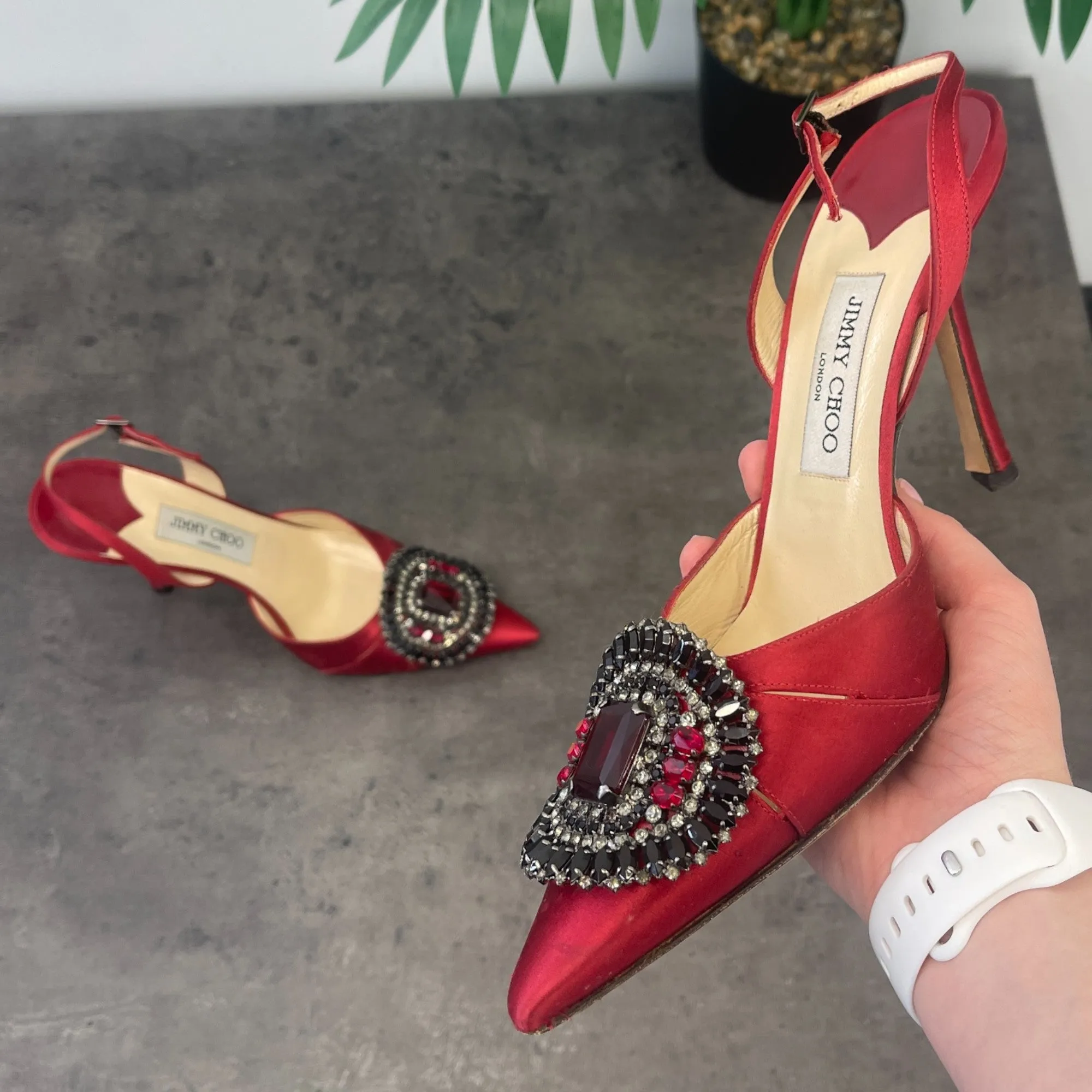 Women's Rhinestone Embellished Heels Red Size EU 39 / UK 6