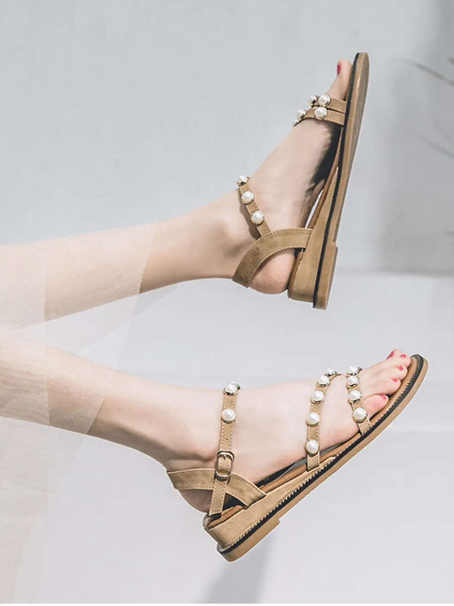 Women's Round Toe Pearl Boho Sandals