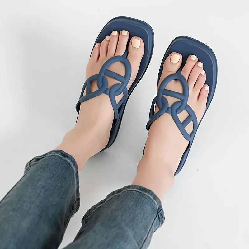 Women's Soft Platform Flip Flops Square Toe Solid Color Open Toe Slippers