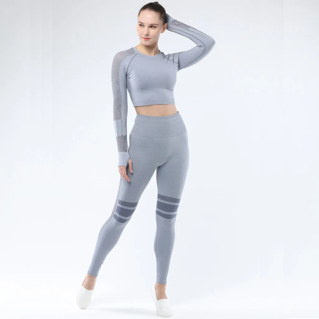 Women's Sportwear Workout Sets  two Piece Outfits Seamless High Waist Yoga Leggings Long Sleeve Gym Clothes