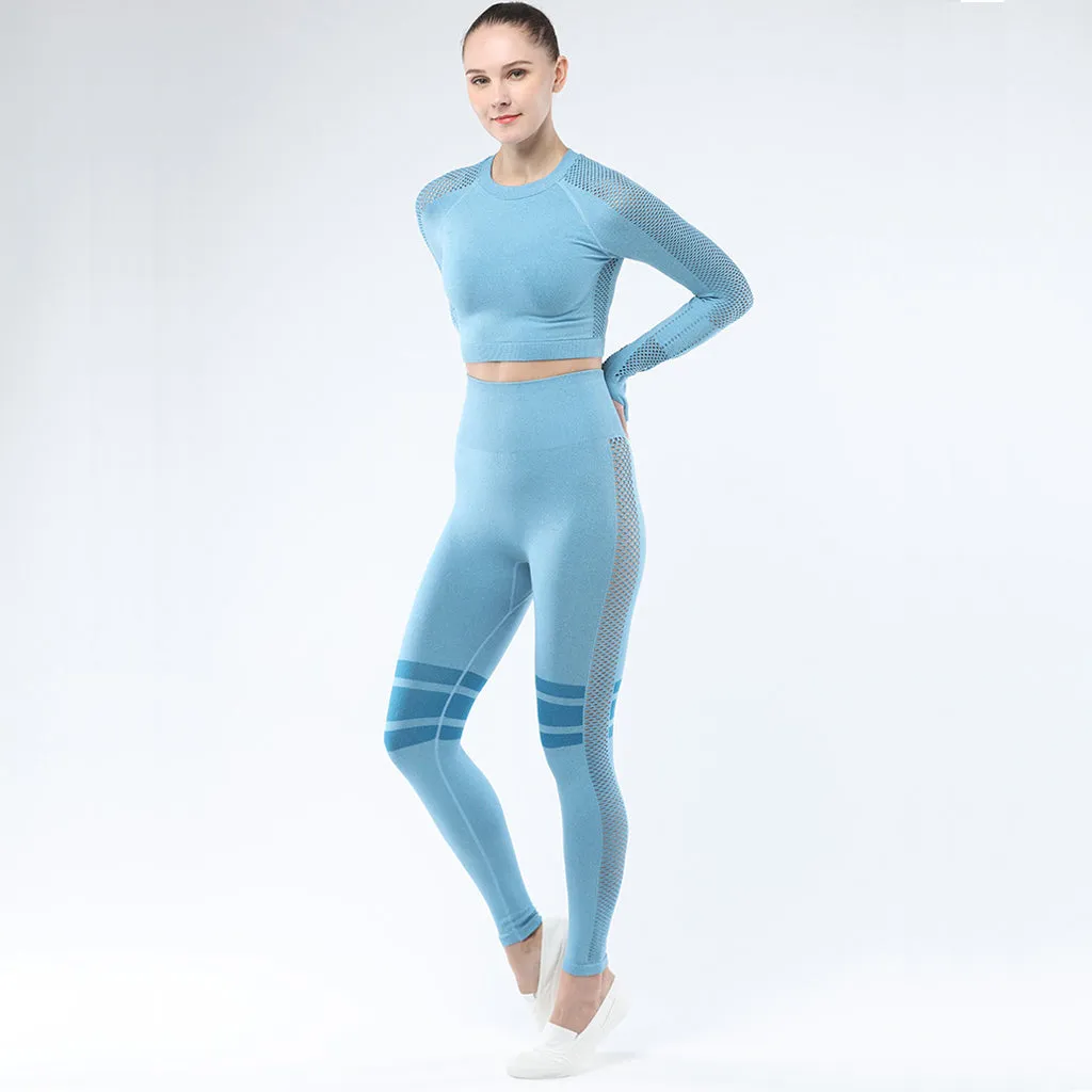 Women's Sportwear Workout Sets  two Piece Outfits Seamless High Waist Yoga Leggings Long Sleeve Gym Clothes