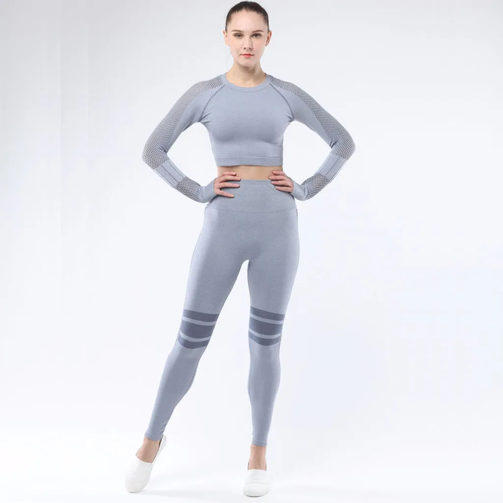 Women's Sportwear Workout Sets  two Piece Outfits Seamless High Waist Yoga Leggings Long Sleeve Gym Clothes