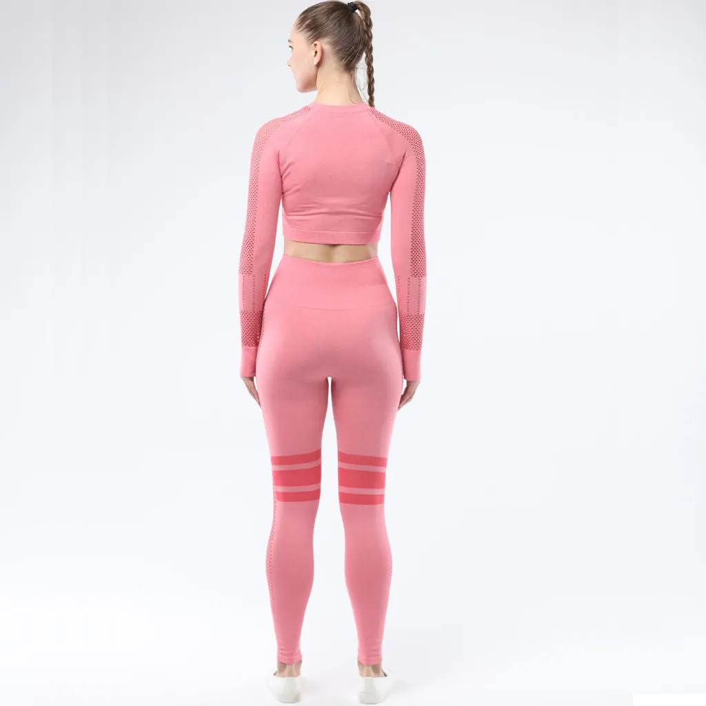 Women's Sportwear Workout Sets  two Piece Outfits Seamless High Waist Yoga Leggings Long Sleeve Gym Clothes