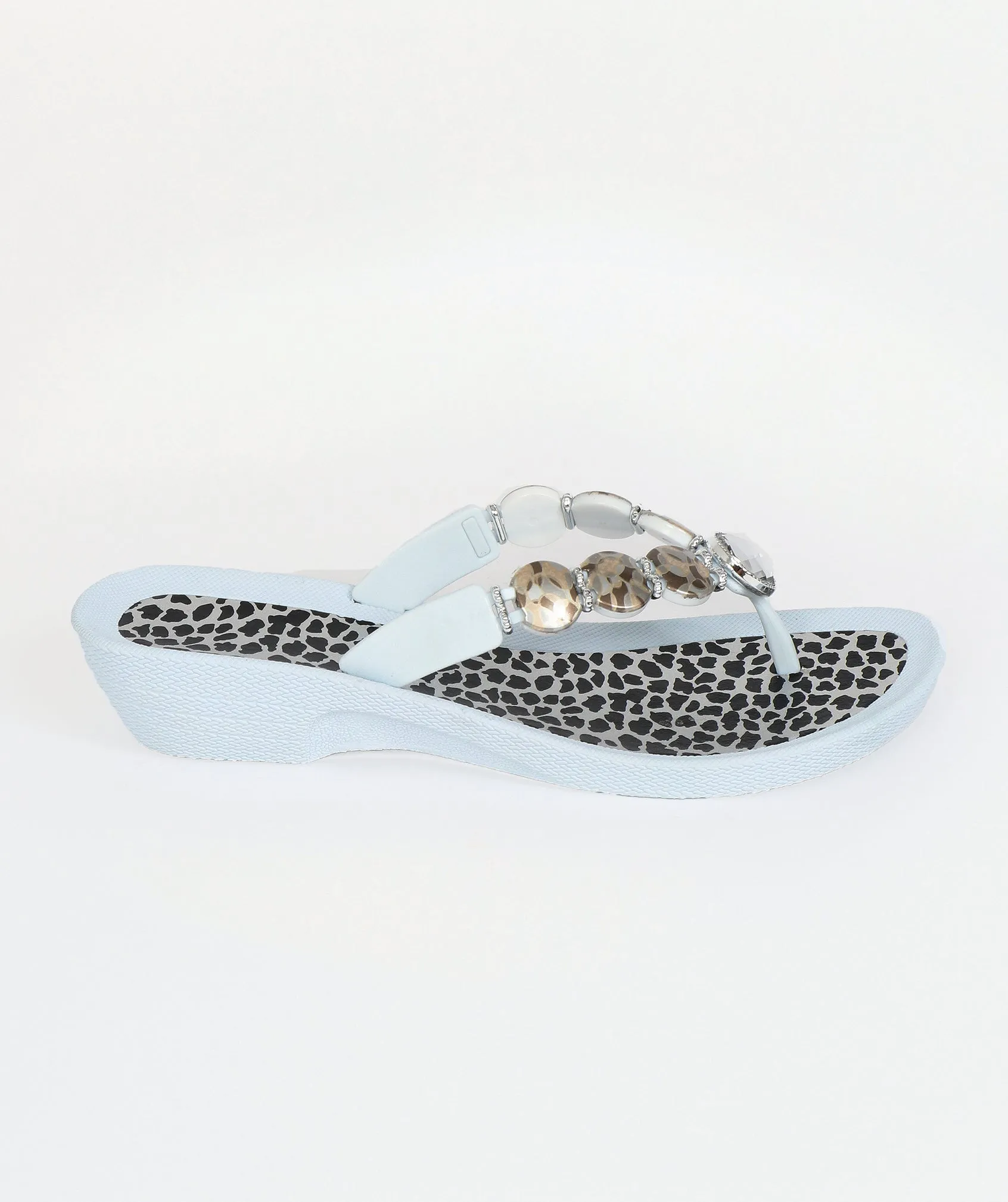 Women`s Wedge Heel Embellished Sandals - White