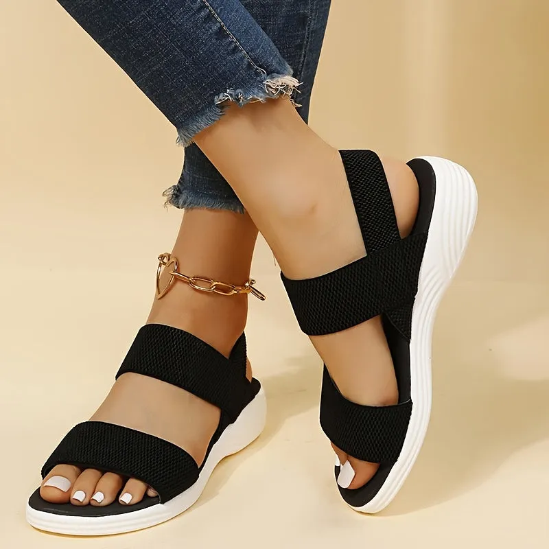 Women's Wedge Heeled Platform Open Toe Solid Color Ankle Strap Sandals