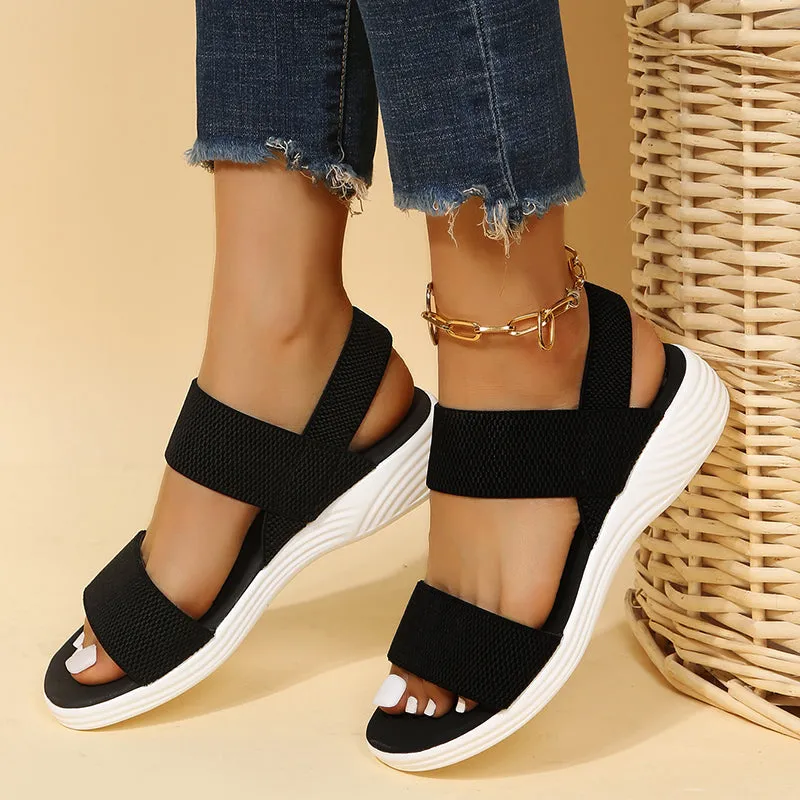 Women's Wedge Heeled Platform Open Toe Solid Color Ankle Strap Sandals