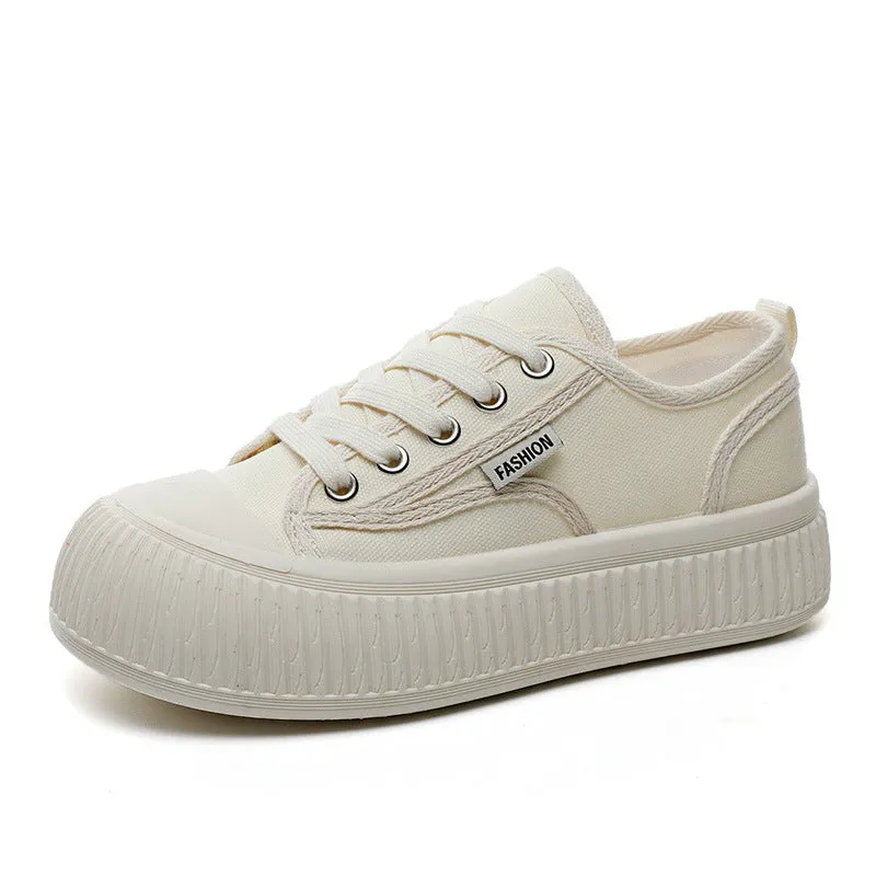 Women's White Thick Sole Height Increasing Canvas Shoes