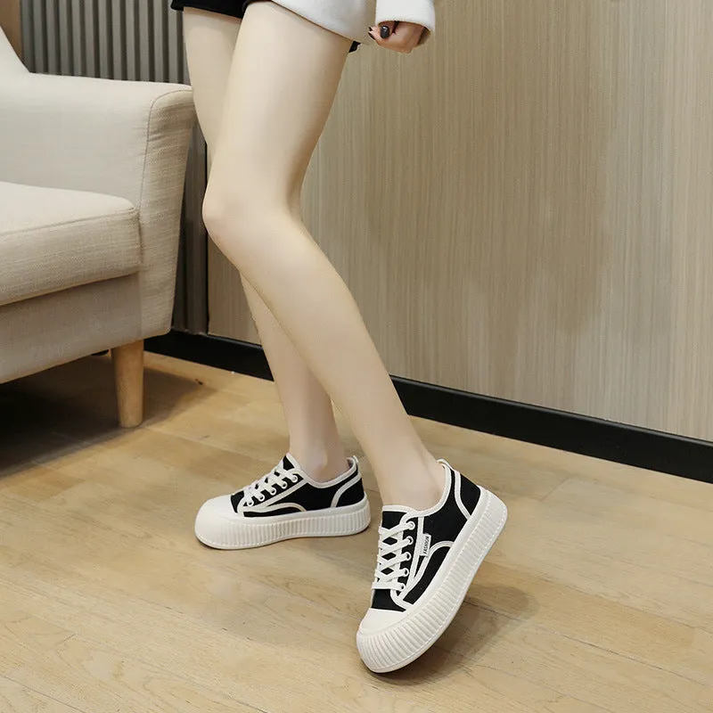 Women's White Thick Sole Height Increasing Canvas Shoes