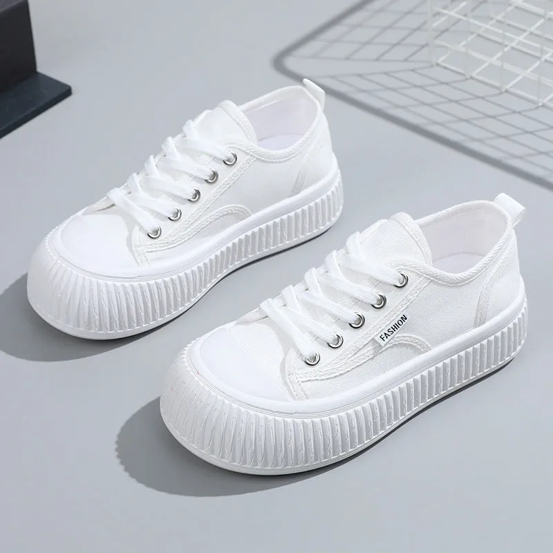 Women's White Thick Sole Height Increasing Canvas Shoes