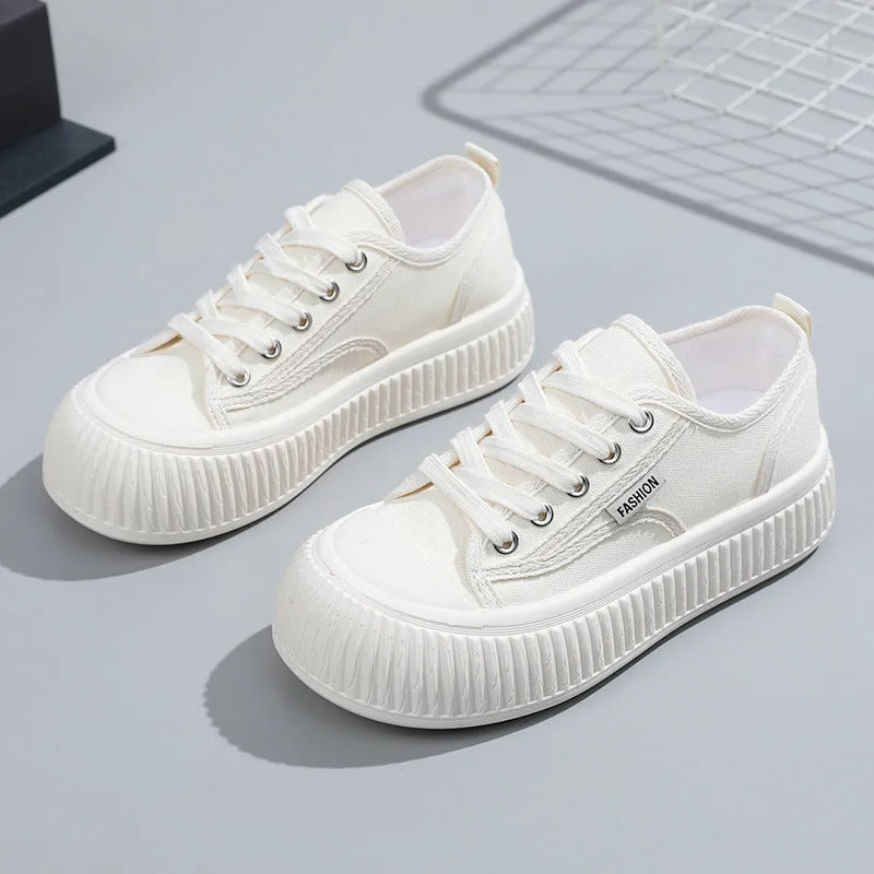 Women's White Thick Sole Height Increasing Canvas Shoes