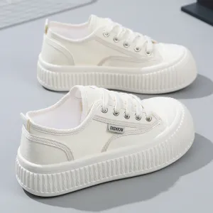 Women's White Thick Sole Height Increasing Canvas Shoes