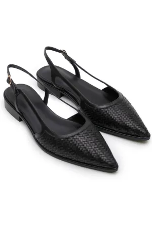 Woven Sling Back Flats Black